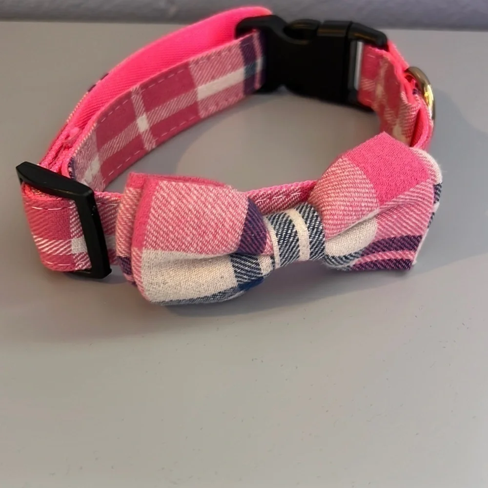 Pink plaid dog collar 1’ wide 22” long